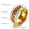 Neue Mode Gold Farbe Spinner Ringe für Männer Frauen Stilvolle Kristall Kette Hochzeit Bands Ring Edelstahl Schmuck