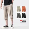 Calça Masculina 4 Cores Shorts Masculinos de Verão Calças Cortadas Cor Sólida Respirável Cintura Elástica Bolso com Cordão Macacão Casual Moda M-8X