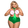 Plus Size Exotische Halter Bodysuit Novelty Party Kostuum Glanzende Open Buste Leotard Sexy Dames Lingerie Stripper One Piece Clubwear