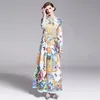 Banulin Runway Designer 2020 Spring Holiday Maxi Dress Women's Långärmad Gorgeous Printed Vintage Long Shirt Dress Vestido