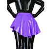 Plus Size PVC Pleated Micro Skirt Gothic Women High Waist Asymmetric Hem Swallowtail Skater Skirt Cosplay Performance Costume