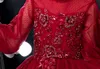 Güzellik Şarap Tül Kollu Aplike Boncuk Çiçek Kız Elbise Kız 'Pageant Elbiseler Tatil / Doğum Günü Elbise / Etek Özel Boyut 2-14 DF710328