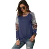 Summer Sexy Leopard Splice Drukowane T-Shirt Topy Kobiety O Neck Z Długim Rękawem Tee Koszula Lato Panie List Drukuj T Koszula Topy