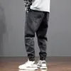 Style japonais mode hommes jean coupe ample noir gris couleur Denim Cargo pantalon sarouel Streetwear Hip Hop survêtement jean hommes