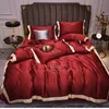 豪華な4PCS寝具セット枕カバー羽毛布団カバーフラットシートフィットベッドシート滑らかなシルク美しいホームベッドスプレッドキングクイーン6509266