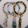 Bangle Keychain Armband PU Läder Key Ringhållare Personlig Tassel Wristlet Key Ringa Kvinnor Tjej Mode Smycken Leopard 200PCS DW4208