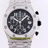 Лучшая версия Rf Oced Out Full Diamonds Steel Case Royal 26170Ti 26170ST 26470 Синий циферблат Япония ВК Кварцевый хронограф Мужские часы Watch Sports