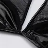 여자 에로틱 란제리 패션 트렌드 게임 유니폼 럭셔리 여성 란제리 디자이너 여성 새로운 PU 꽉 가짜 가죽 분할 속옷을 설정