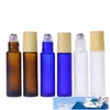 10ml Ambre Bleu Clair Verre Givré Roll On Bouteille Huile Essentielle Bouteille De Parfum Voyage Distributeur Bouteille En Acier Roller Ball Bois Grain Cap