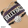 9 estilos Pulsera de voleibol Pulseras con letras de gamuza de cuero Amor I Corazón Voleibol Joyería especial para mujeres Regalo del día de los hombres GGA3594-5