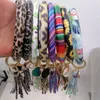 Bangle Keychain Armband PU Läder Key Ringhållare Personlig Tassel Wristlet Key Ringa Kvinnor Tjej Mode Smycken Leopard 200PCS DW4208