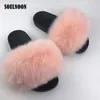 Children Fluffy Fur Slippers Kids Real Fur Slides Girls Flat Indoor Home Slippers Child Furry Slides Baby Plush Flip Flops