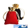 Bolsas de embalaje de joyería de terciopelo pequeño Bolsas con cordón Bolsas de regalo de boda Rojo y negro 4 tamaños para elegir 50 piezas / lote