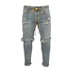 Męskie dżinsy męskie wielkie kolanowe dziura rozryte Pencil Spodnie motocyklista chude szczupłe dżinsowe spodnie mody Hip Hop Jean312W
