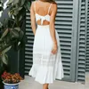 Boho longue robe Maxi femmes été robe d'été dames sans manches dentelle blanc robe de plage soirée robes décontractées filles robes