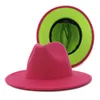 2020 nouveau rose et citron vert Patchwork laine feutre Fedora chapeaux femmes grand bord Panama Trilby Jazz casquette Derby chapeau Sombrero Mujer3893925