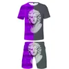 Tracksuits Masculinos Vaporwave 3D Impresso Dois Pedaço Conjunto de Moda Verão Manga Curta T-shirts + Shorts de praia 2021 Casual Streetwear Roupas