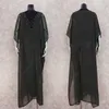 2020 sexy veter Up diep V-hals losse lange zomer strandjurk plus size dames strandkleding vleermuizen mouw zwarte chiffon maxi jurk n977