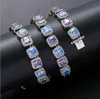 14K Or Blanc Plaqué 10mm Coupe Carrée Bleu Violet Rubis Diamant Tennis Chaîne Collier CZ Gemstone Diamant Hip Hop Jewelry275g