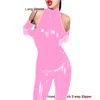 Plus Size Sleeveless PVC Jumpsuit Women Skinny Catsuit With Long Gloves Sexy Open Crotch Jumpsuit Wetlook Pole Dancing Clubwear