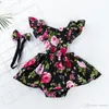 Ubrania noworodka dziewczyny sukienki z opaską dla dzieci designerskie ubrania dziewczyny kwiatowy romper dla enfant Ruffles rękaw L0BZ3187834