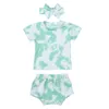 Nyfödda babyflickor 3-delad outfit Set Short Sleeve Tie-Dye Print Top+Shorts+pannband Set Children Summer Clothing