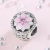 Pandora 925 Sterling Silver Beads Charms with Orig209H를위한 핑크 매그놀리아 꽃 매력 여성 보석 팔찌 제작 액세서리