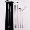 US Stock Stainless Steel Straw Set 7pcs Drinking Straws Portable telescopic Reusable Drinking Straw Set Straight Bent Straw DHL Shipping