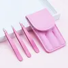 Pink Stainless Steel Eyelash Curler Eyebrow Tweezers Scissors False Eyelashes Applicator Makeup Set with bag2796800