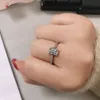 Rose Gold Plated CZ Diamant Wedding Ring Kvinnor Flickor Present Smycken För Pandora 925 Silver Mousserande Kvadratisk Halo Ring Med Original Box