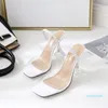 las mujeres calientes de la venta, zapatos de moda de diseñadores de lujo blancos sandalias de tacón de cristal zapatos transparentes de PVC transparente