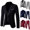 2020 Мужчины 3 штуки Blazers костюм наборы мужчин черный серый красный классический бизнес блейзер + жилет + брюки формальные наборы для свадьбы