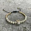 Gioielli di lusso a mano Perline di rame 6mm Micro pavimenta CZ Sfera Corona Fascino Bracciale Macrame intrecciato Gioielli Hip Hop