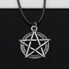 20 sztuk / partia Tybetański Silver Star Pentagram Naszyjnik Choker Charm Black Leather Cord Necklace DIY