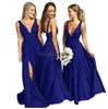 Sexy Royal Blue robes de demoiselle d'honneur V cou étage longueur longue Pucelle d'honneur Invité de mariage Robes 2020 Pays pas cher robe de demoiselle d'Afrique