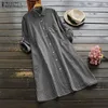 Casual Dresses Vintage Checked Shirt Dress 2021 ZANZEA Women Button Robe Femme Long Sleeve Women's Sundress Linen Mini Vestido Plus Size