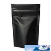 100pcs Heat Seal Zip Lock Package Bags Aluminum Foil Mylar Tear Notch Matte Black Stand Up Bag Whole218M