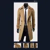 Fashion Coat Men Wool Coat Vinter Varm Solid Lång Trench Jacket Bröst Business Casual Overcoat Parka