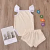 Kids Designer kleding Meisjes Zomer Solid Clothing Sets Jongens Fly Sleeve Rompert Shorts Pakken Gebreide Katoen Jumpsuits PP Slips Broek BC7573