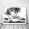 Peinture sur toile avec imprimé de photographie côtière Vintage, Bus rétro, Van, camping-car et palmier noir, tableau mural, décoration artistique côtière, 4375580