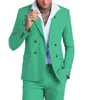 Мужские костюмы Blazers Регулярные 2 штуки Mint Green Double Breads Tuxedo Formal Business Groom для свадебного пиджака Pants2565
