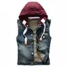 2020 Gilet di jeans da uomo Slim Fit giacca senza maniche coreana con cappello da cowboy Gilet da uomo Jeans lavati Uomo Canotta di nuova moda