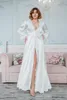 Women's Bathrobe Wraps V Neck Long Sleeves Custom Made Soft Lace Appliques Silk Bathrobe Sheer Nightgown Robe Prom Bridesmaid Shawl