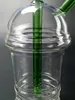 Clear Glass Water Bongs S/M/L Starbucks Cup Glass Bong Green Inline Tube Dab Rigs Hookahs for Shisha Chicha