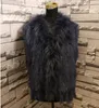 Hohe Qualität Retailwholesale Waschbär-Hundekragenbesatz Frauen gestrickte natürliche Kaninchenfellweste Giletwaistcoat T200506