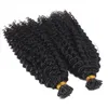 Afro kinky Curly I Tip Human Hair Extension Virgin Brazilian Keratin Pre Bonded Stick Microlinks itip Natural Black 100g