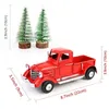 Red Metal Truck and Mini Fake Pine Tree Christmas Decor Christmas Tree Car Model Merry Table Decoration New Year Gifts