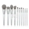 10st Silver Grå Make Up Borstar Set Ullfiber Trähandtag Professionell Makeup Verktyg Eye Shadow Foundation Blush Brow Läppborste