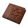 Fashion short bifold coin purse 3d crocodile skin vintage brown business men genuine leather designer wallets222Q