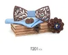 Gravata borboleta de madeira masculina esculpida à mão oca para festa de casamento homem gravata borboleta de madeira abotoadura no peito flor quadrada conjunto de 4 peças g2236060